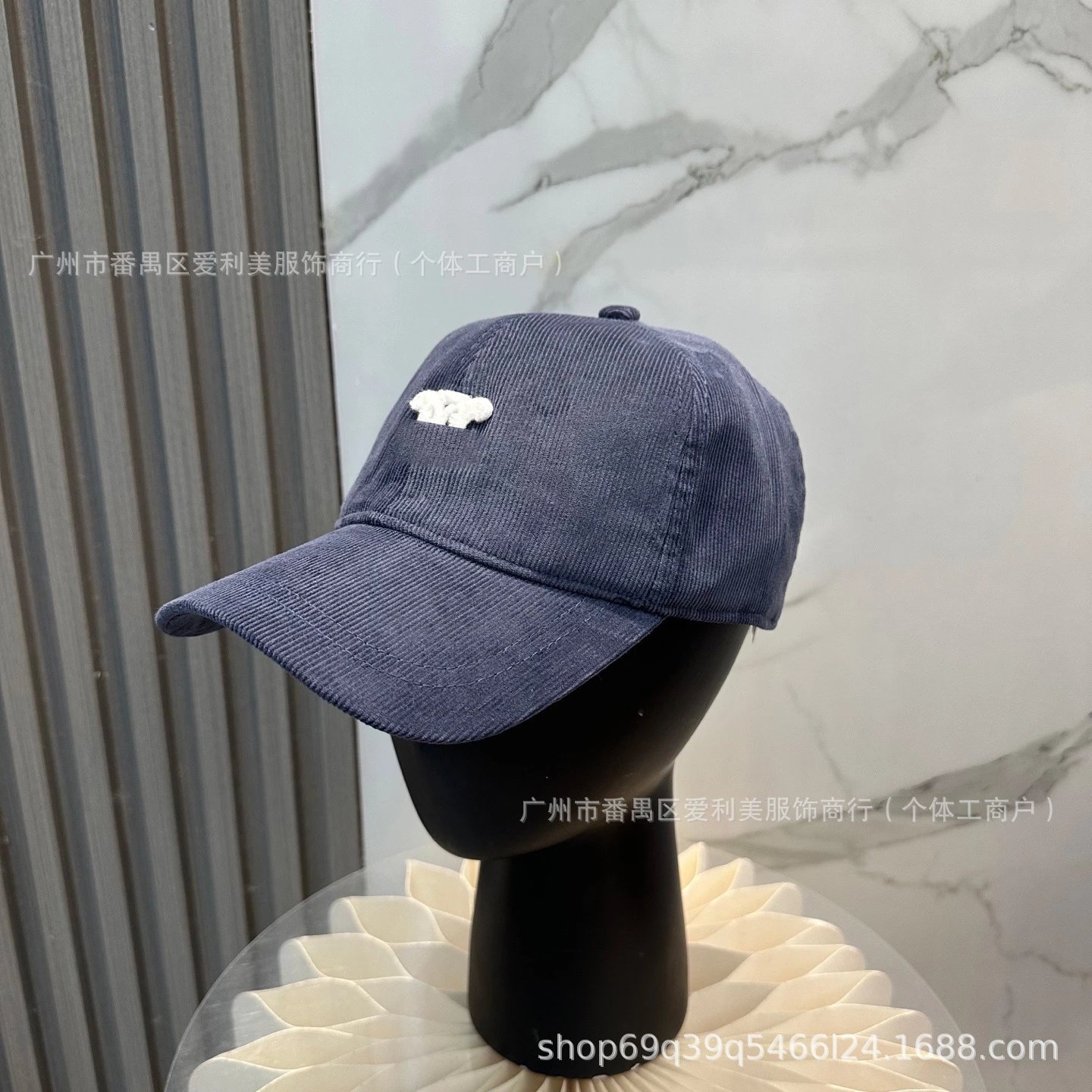 Design Corduroy Baseball Cap Navy with White Embroidered Logo - 12