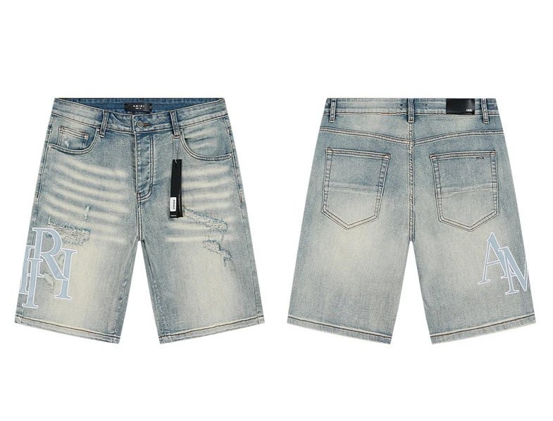 Amiri Logo Patch Distressed Denim Shorts Blue - 15