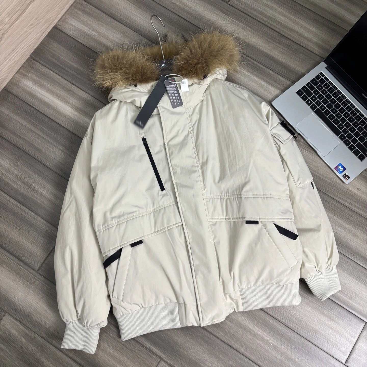 Stone Island Parka with Fur Trim Gray Down Jacket - 7