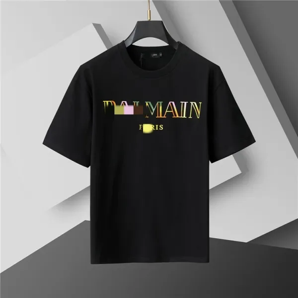 Balmain Logo Gradient Print Black T-Shirt - 1