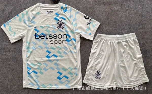 Inter Milan 2023-24 Third Kit White Blue Geometric Pattern Jersey and Shorts Set - 1