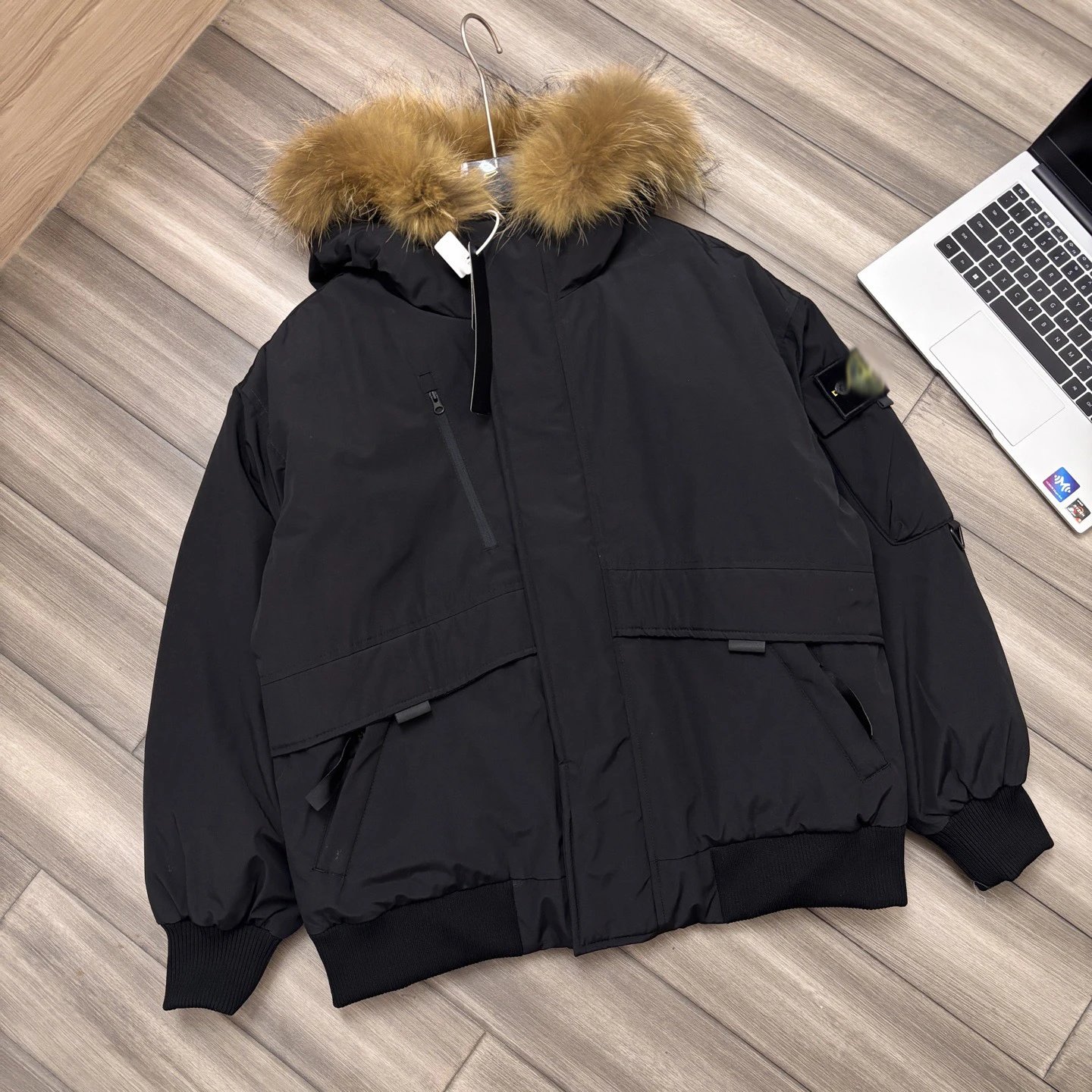 Stone Island Parka with Fur Trim Gray Down Jacket - 8