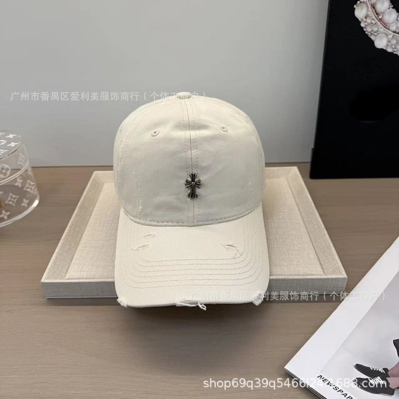 Chrome Hearts Distressed Cross Embroidered Baseball Cap Gray - 8