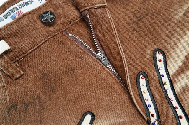 Vale Valley Forever Shorts Washed Denim Drawstring with Rhinestone Logo Embroidery product detail image 28