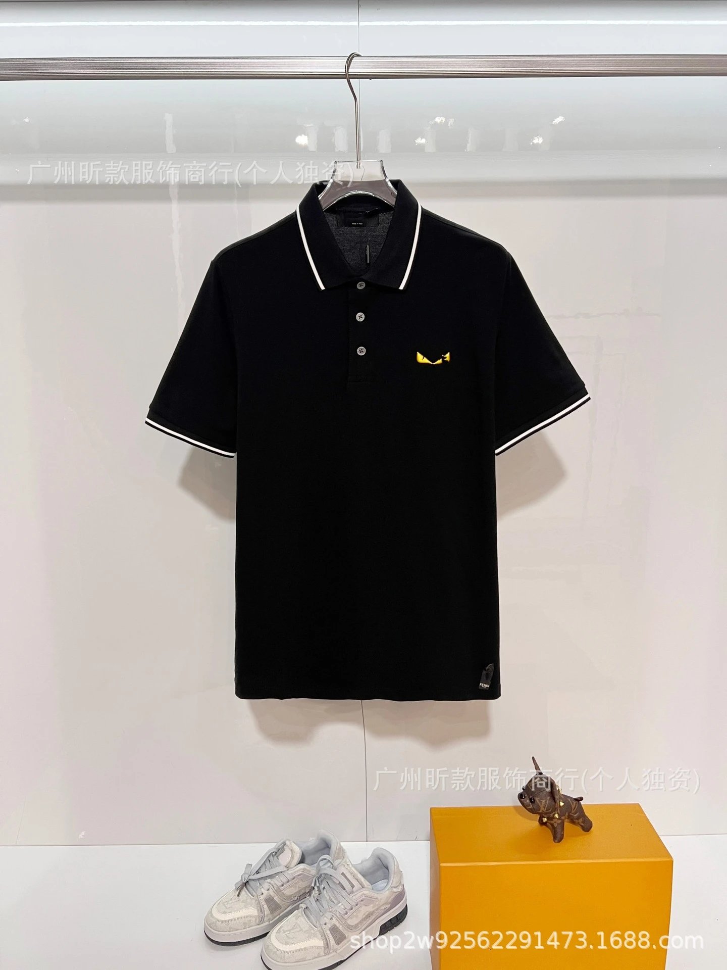 Fendi Monster Eye Polo White with Black Trim Polo Shirt - 6