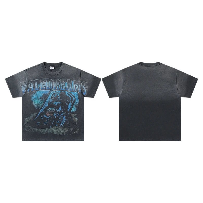 VALE T-Shirts Washed graphic print short-sleeve T-shirt — 032 Black