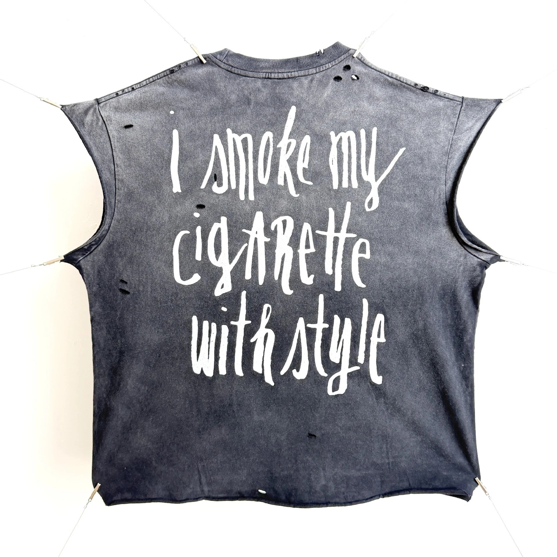 Design Sleeveless Graphic Tee Dark Gray T-Shirt - 42