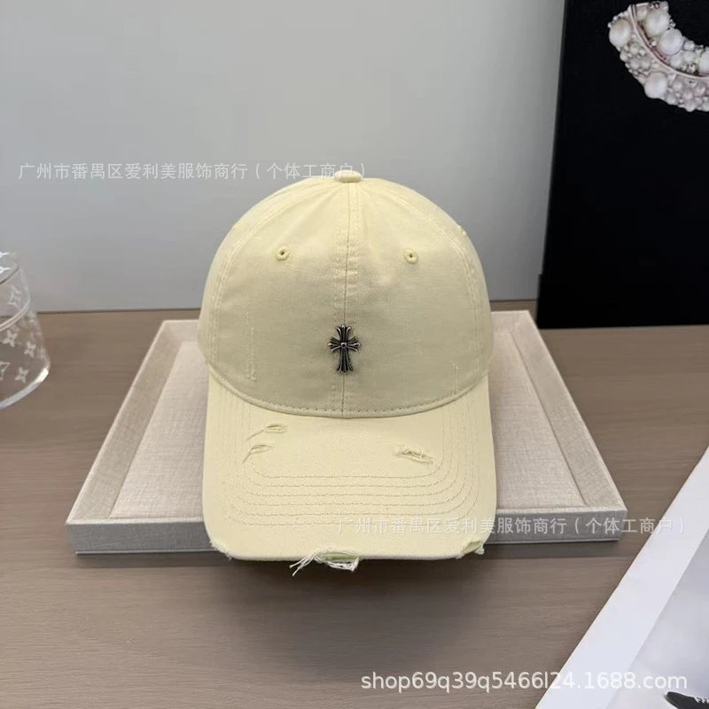 Chrome Hearts Distressed Cross Embroidered Baseball Cap Gray - 26