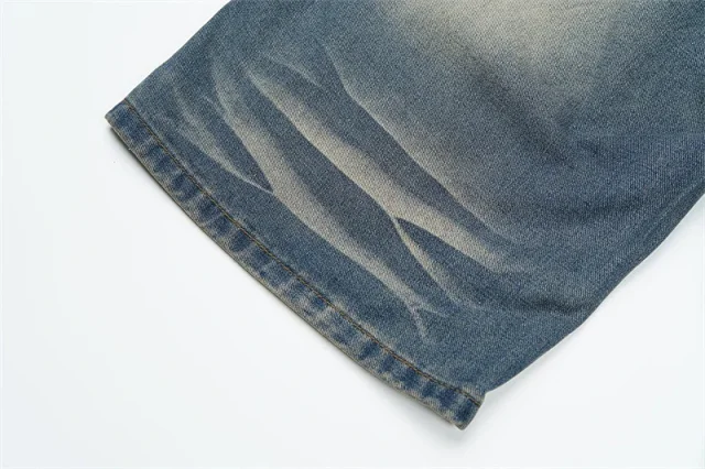 Vale Valley Forever Shorts Washed Denim Drawstring with Rhinestone Logo Embroidery product detail image 20