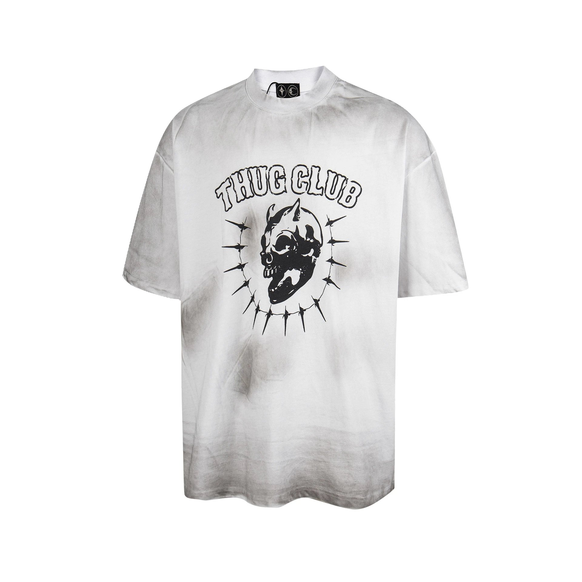 Design Vintage Washed White T-Shirt with Distressed Star and Crescent Logo - 11