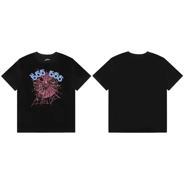 Design Spider Web '555' Graphic T-Shirt Black Tops.t Shirts - 1