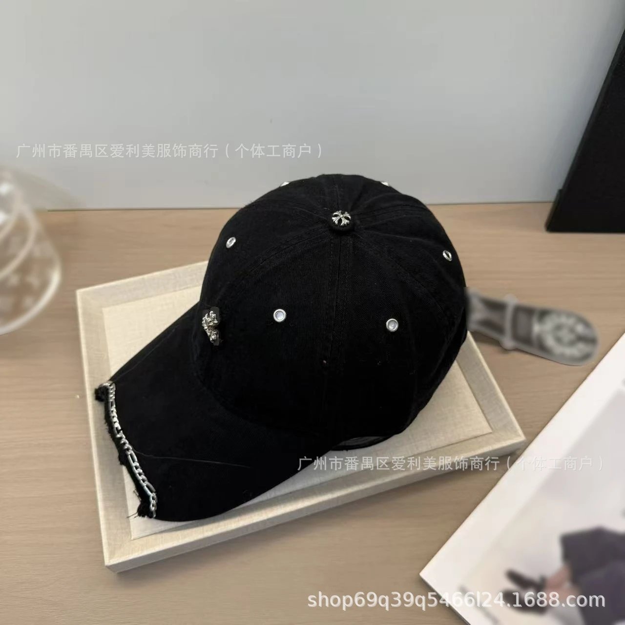 Chrome Hearts Cross Logo Distressed Black Baseball Cap - 16