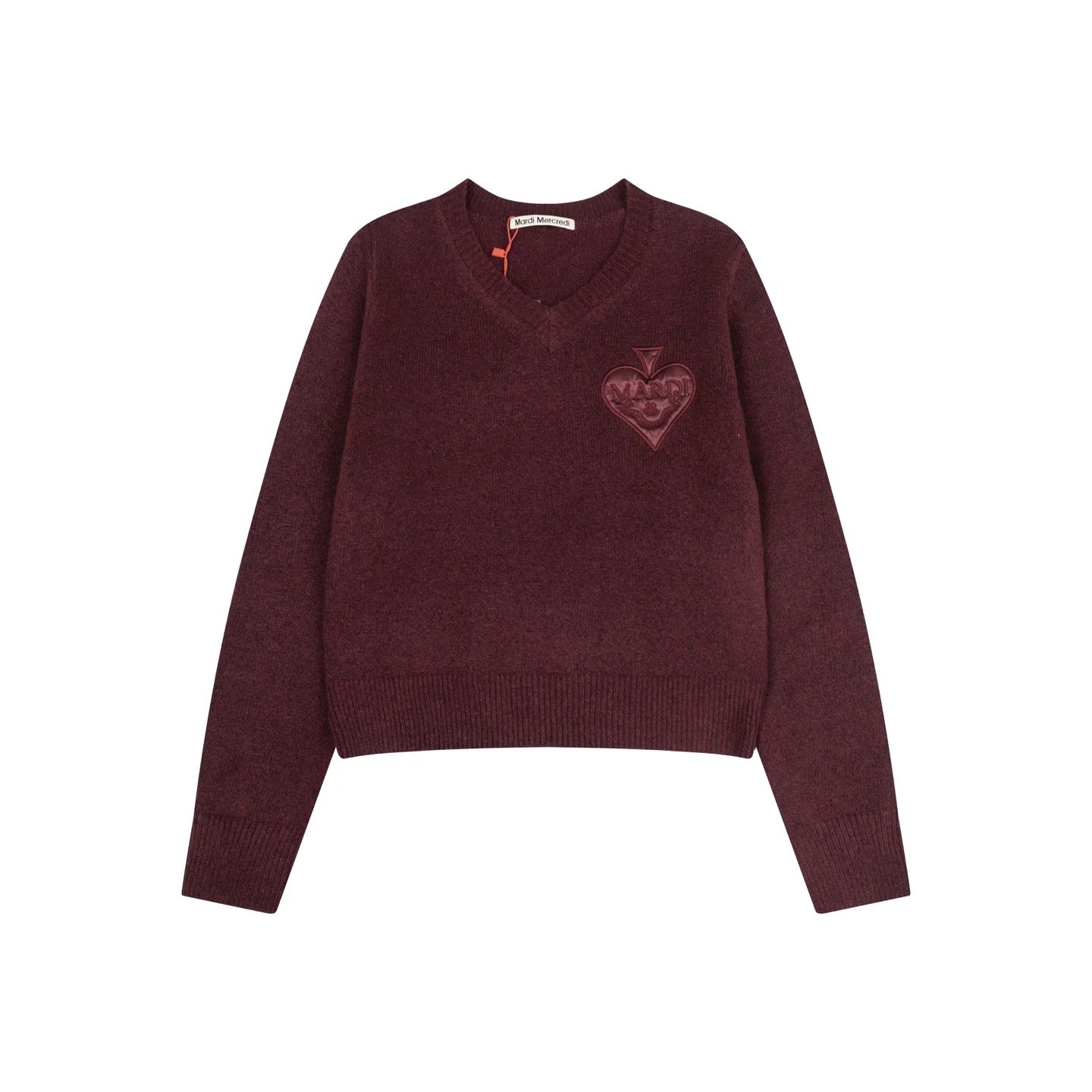 Mardi Mercredi Heart Embroidered V-Neck Sweater Gray - 15