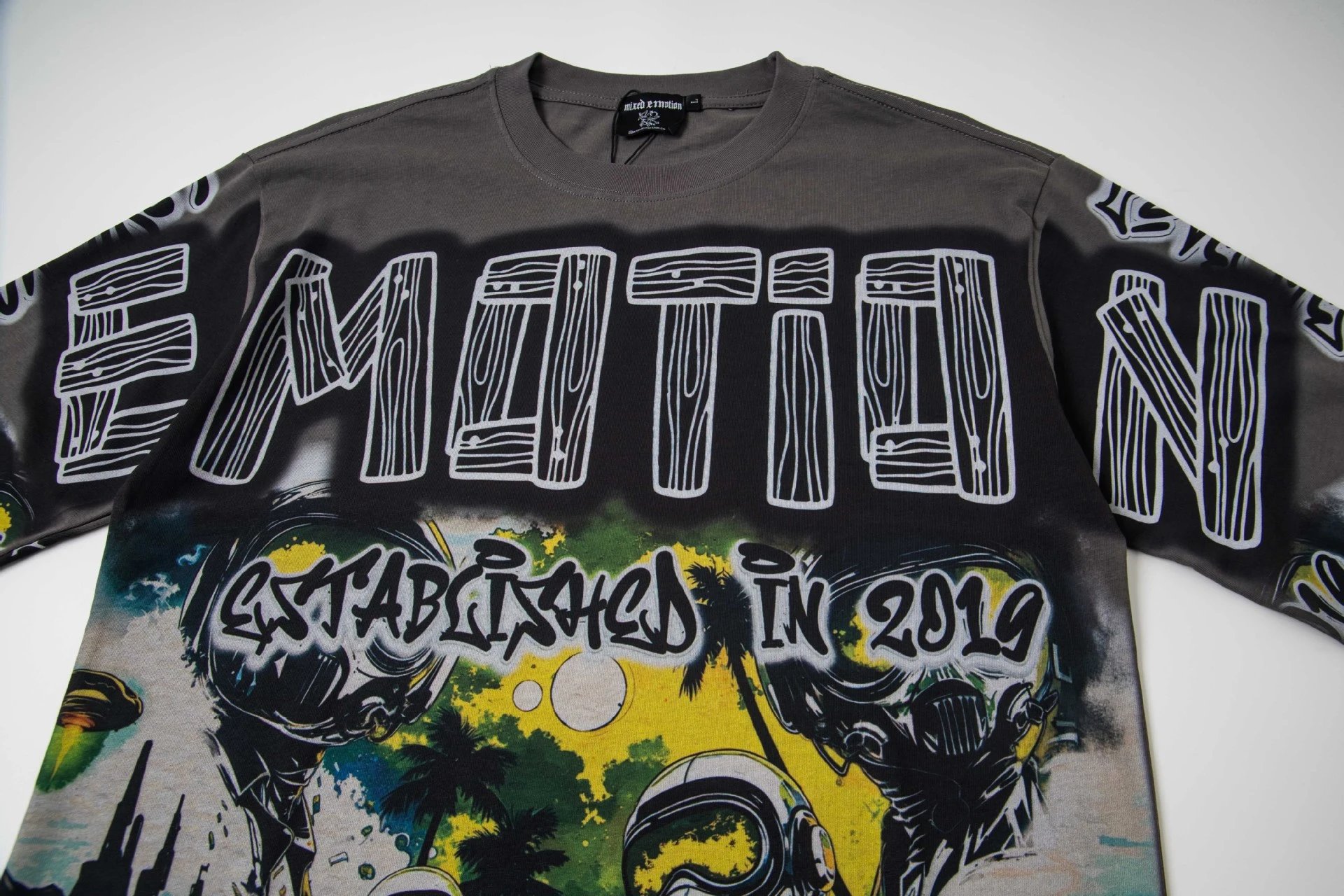 Design Mixed Emotion Motif Established in 2019 Long Sleeve Graphic Tee Black T-Shirts - 23