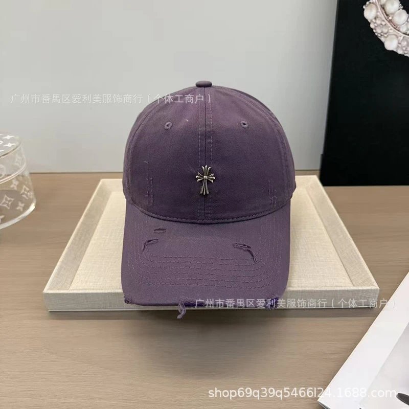 Chrome Hearts Distressed Cross Embroidered Baseball Cap Gray - 24