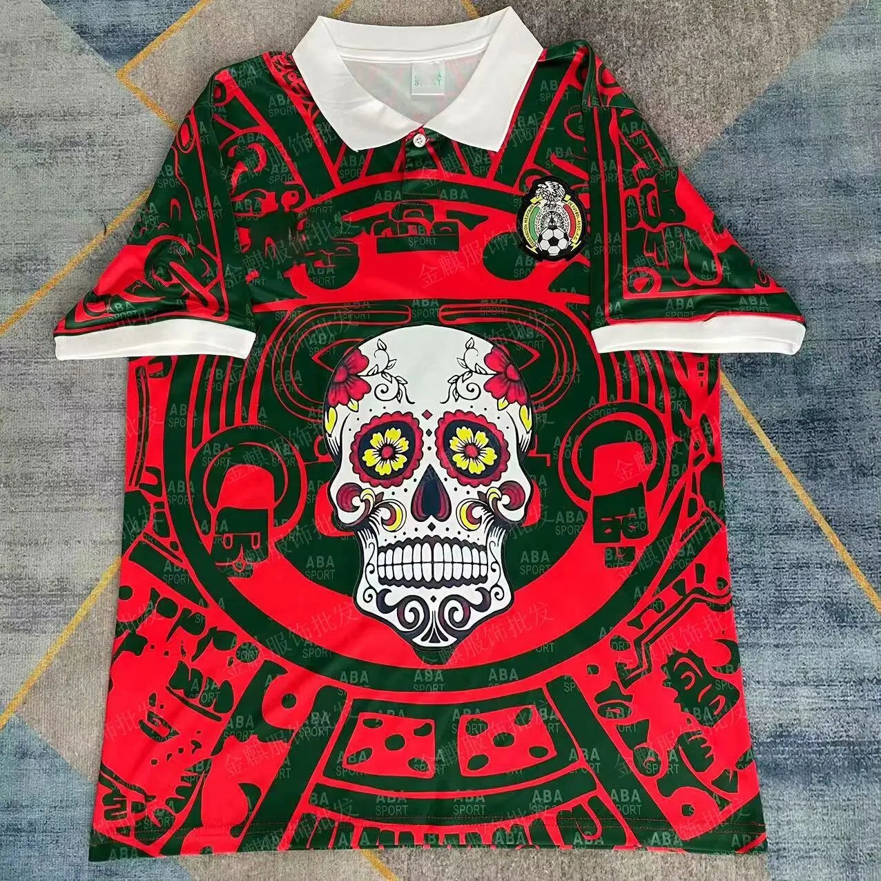 Design Mexico National Team x Day of the Dead Skull Polo Red Green Multicolor Polo Polo Shirt