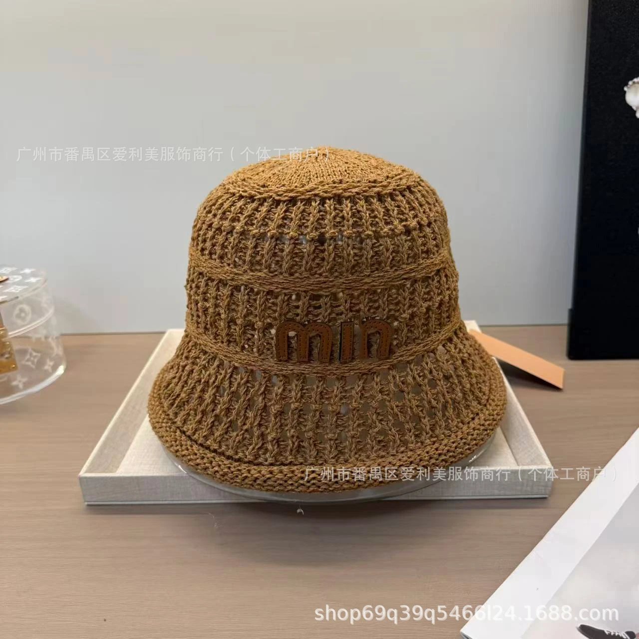 Miu Hats Crochet bucket hat with logo plaque image 3