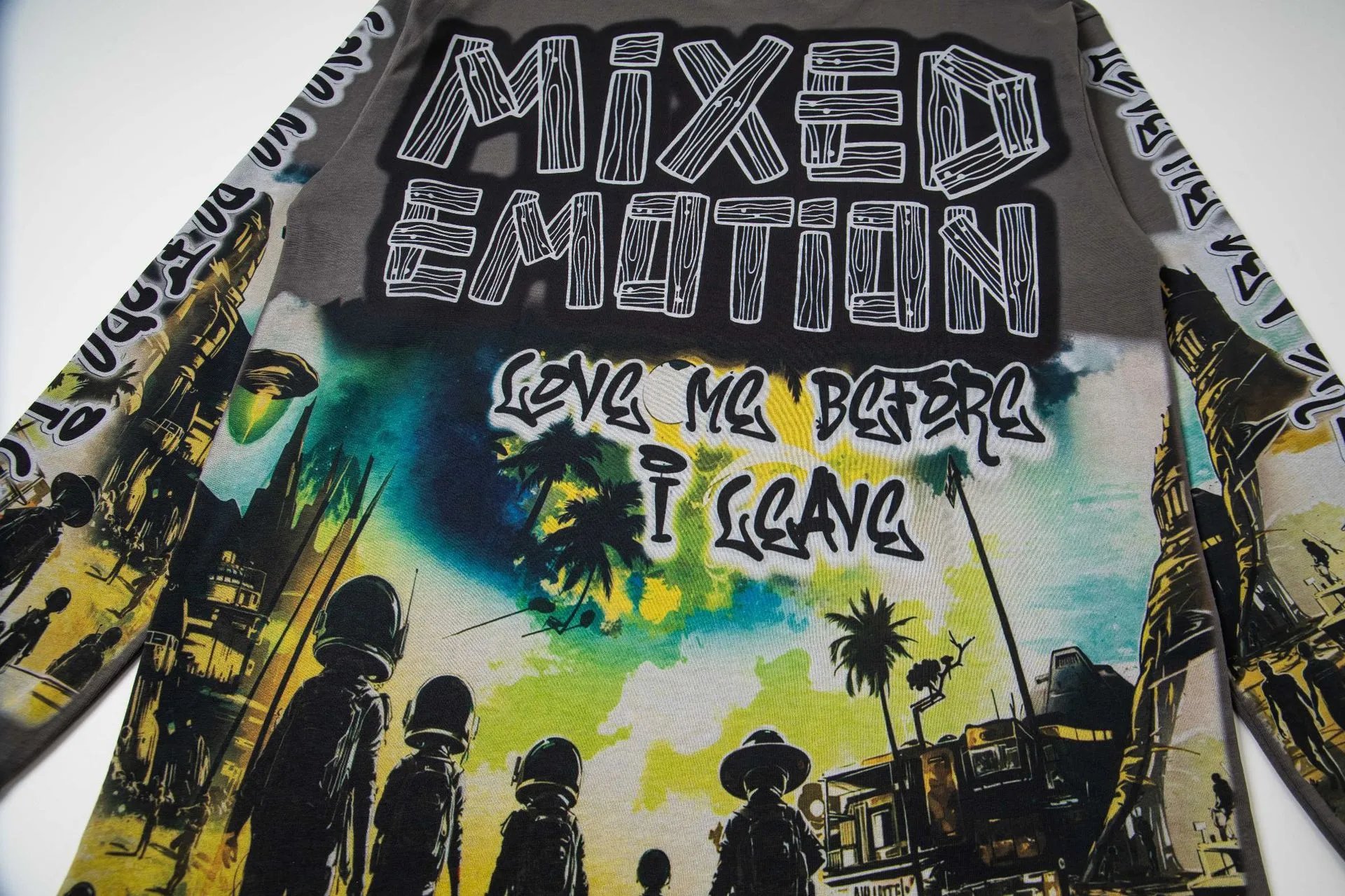 Design Mixed Emotion Motif Established in 2019 Long Sleeve Graphic Tee Black T-Shirts - 14