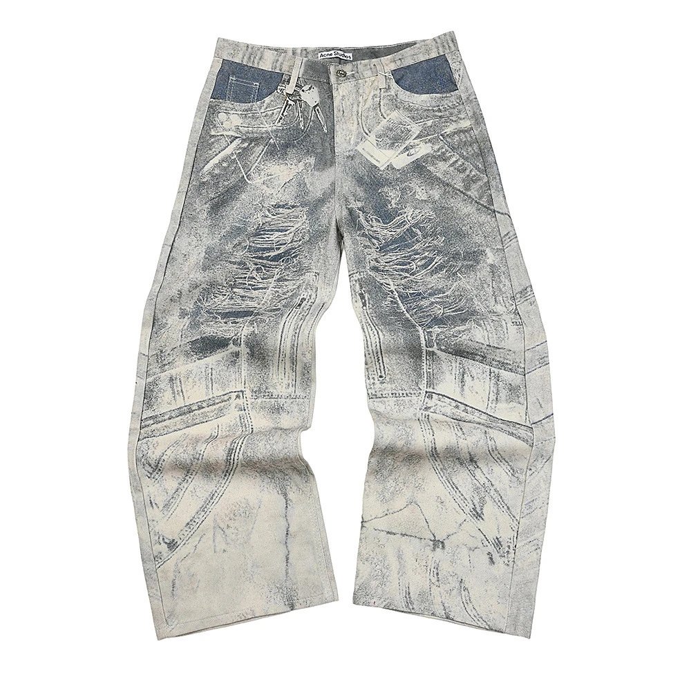 Acne Studios Distressed Print Jeans Gray - 17
