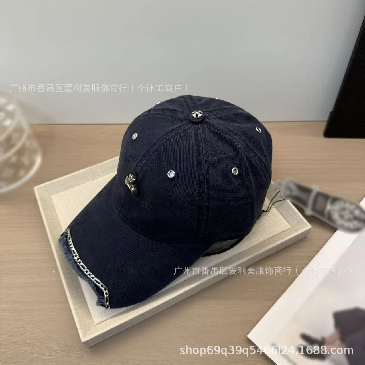 Chrome Hearts Cross Logo Distressed Black Baseball Cap - 12