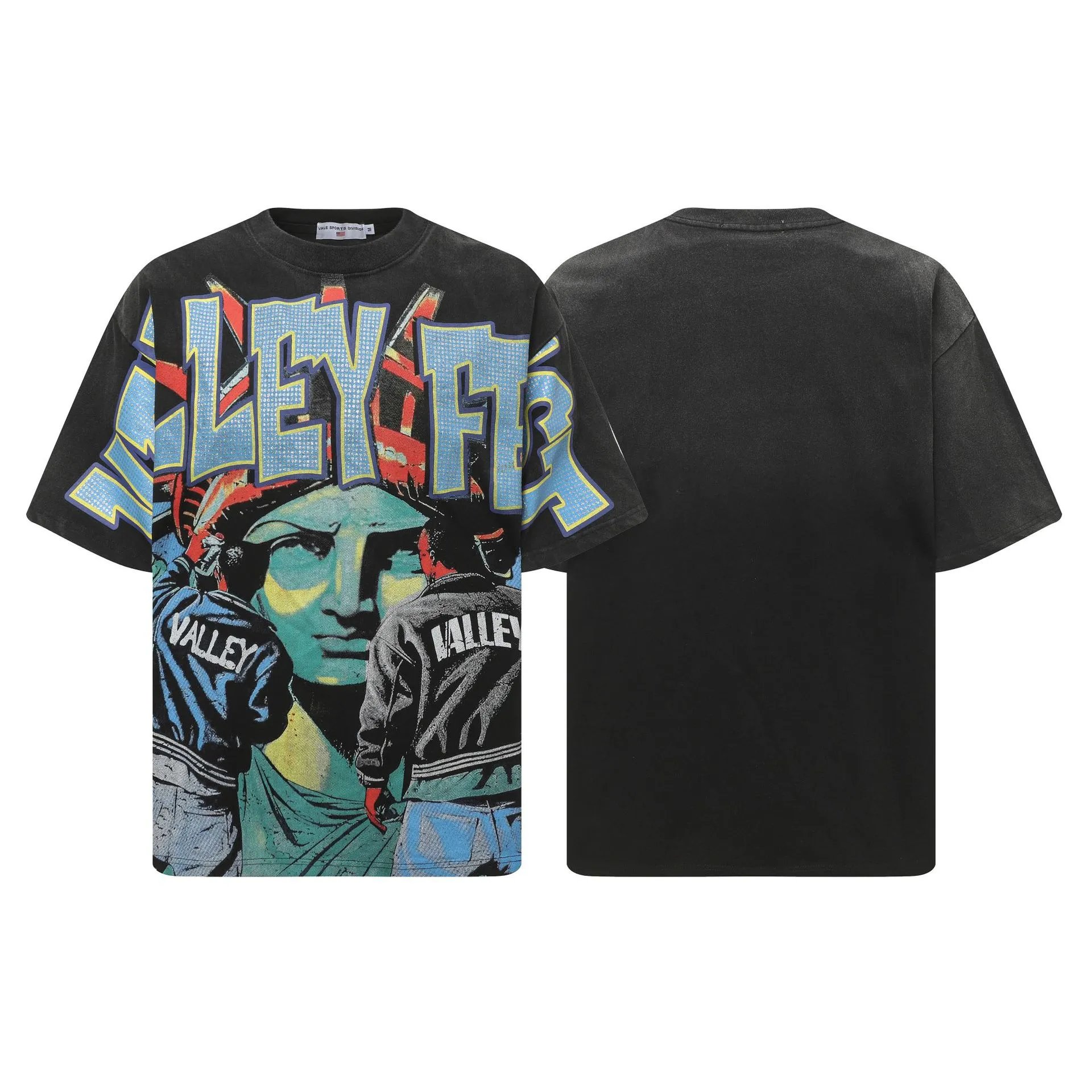 Design Valley USA Graphic Print Washed Black T-Shirt T-Shirts - 7