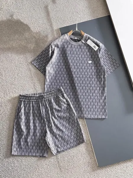 Lacoste Monogram Print Gray T-Shirt and Shorts Set - 1
