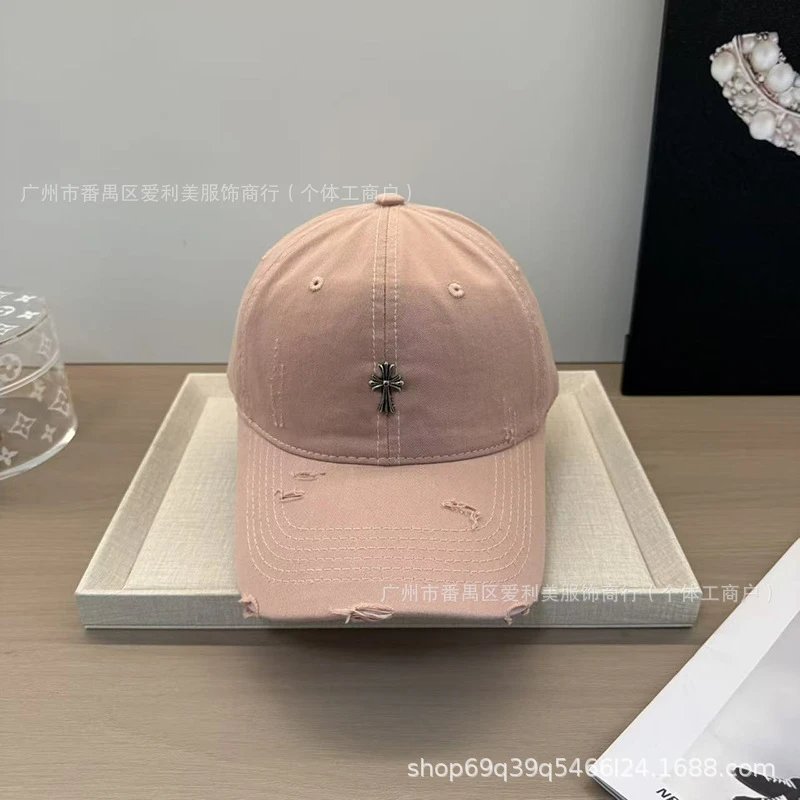 Chrome Hearts Distressed Cross Embroidered Baseball Cap Gray - 16