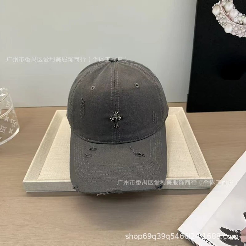 Chrome Hearts Distressed Cross Embroidered Baseball Cap Gray - 21