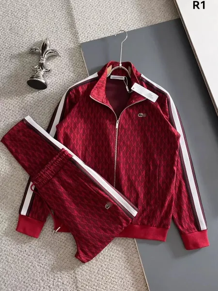 Lacoste Tracksuit Set Burgundy Diamond Pattern Tracksuit - 1