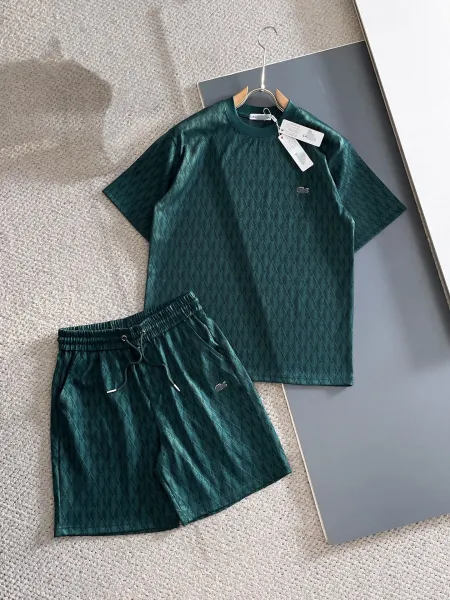 Lacoste Diamond Pattern Green T-Shirt and Shorts Set - 1