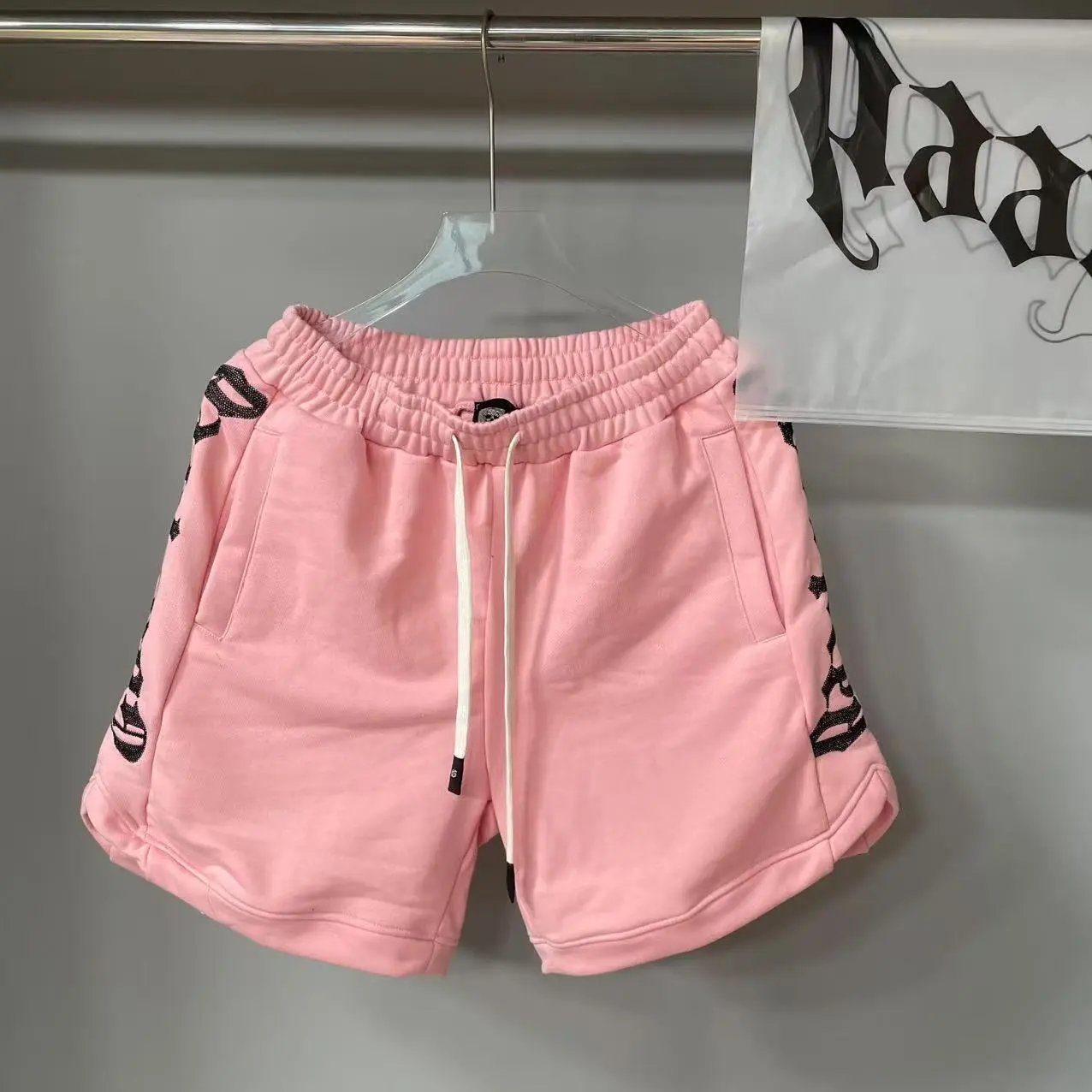 hA. Embroidered Script Shorts Blue - 16