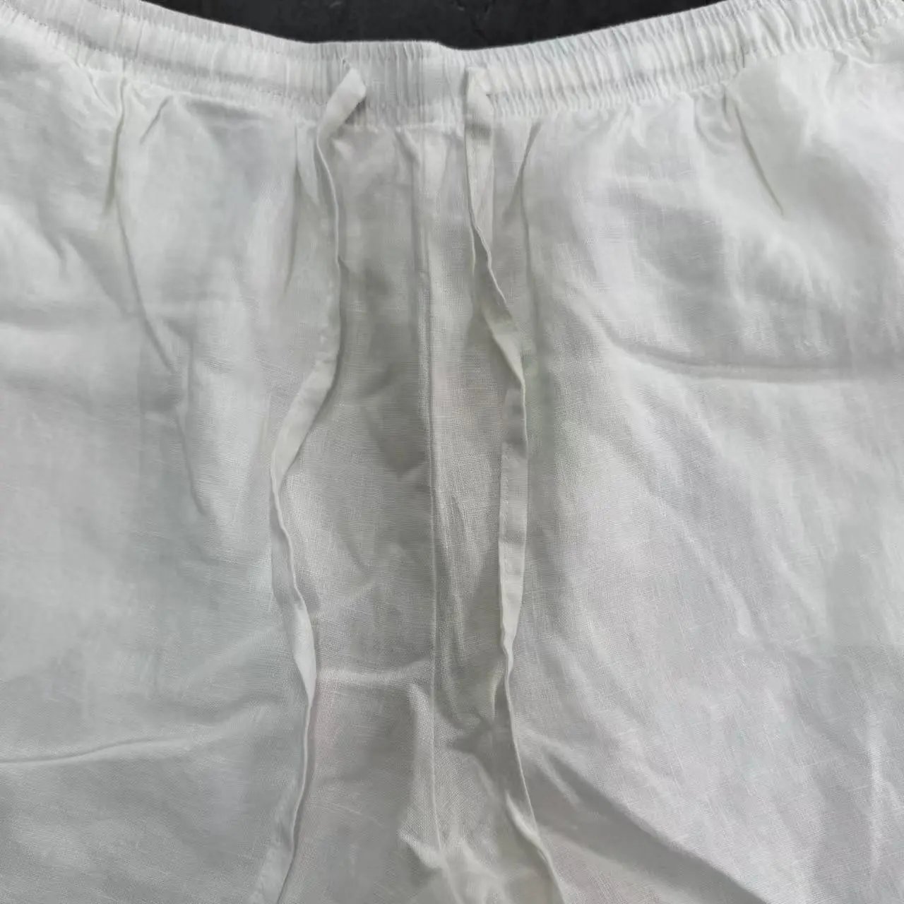 Design Linen Drawstring Waist Pants White - 15