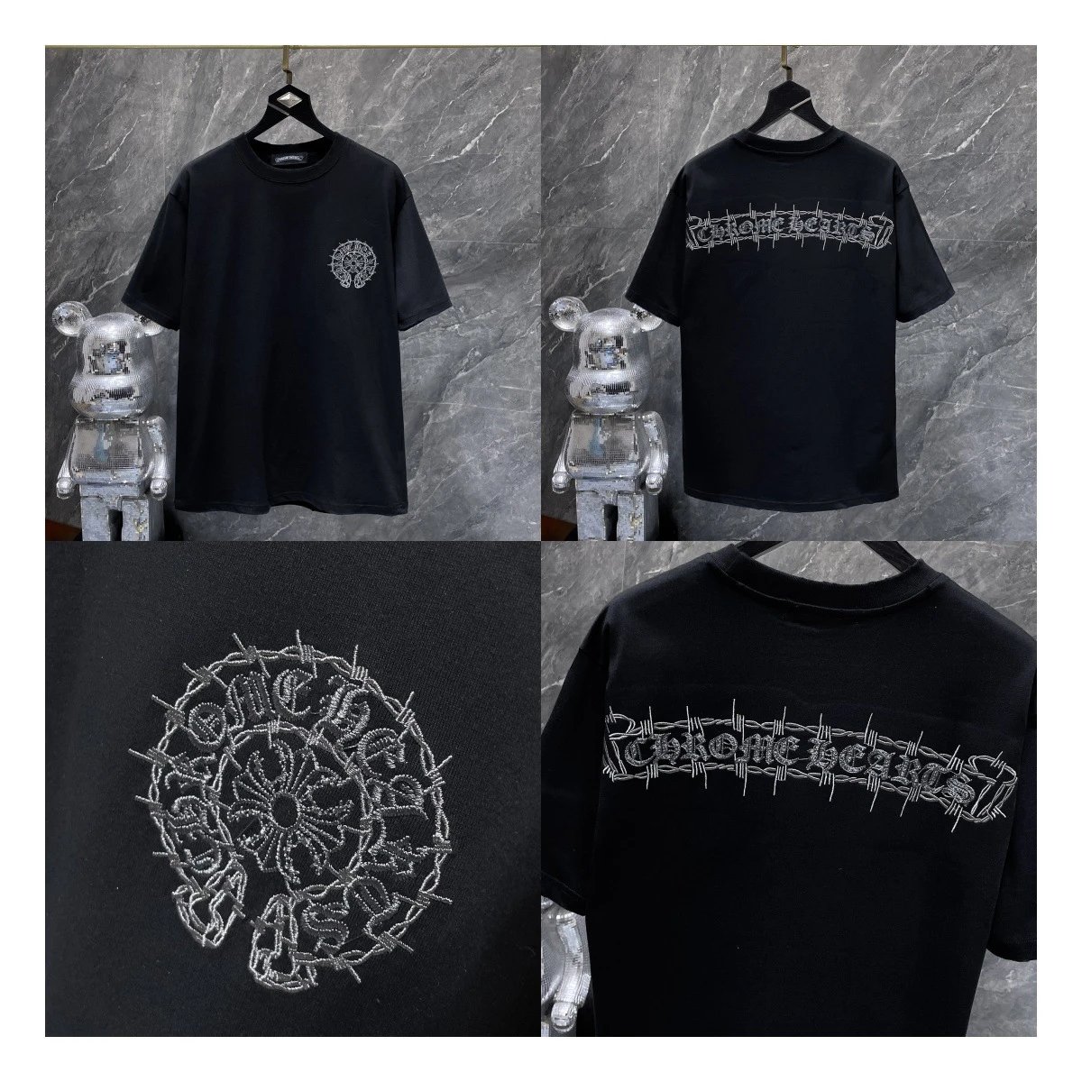 Chrome Hearts Embroidered Crest T-Shirt Black and White - 12