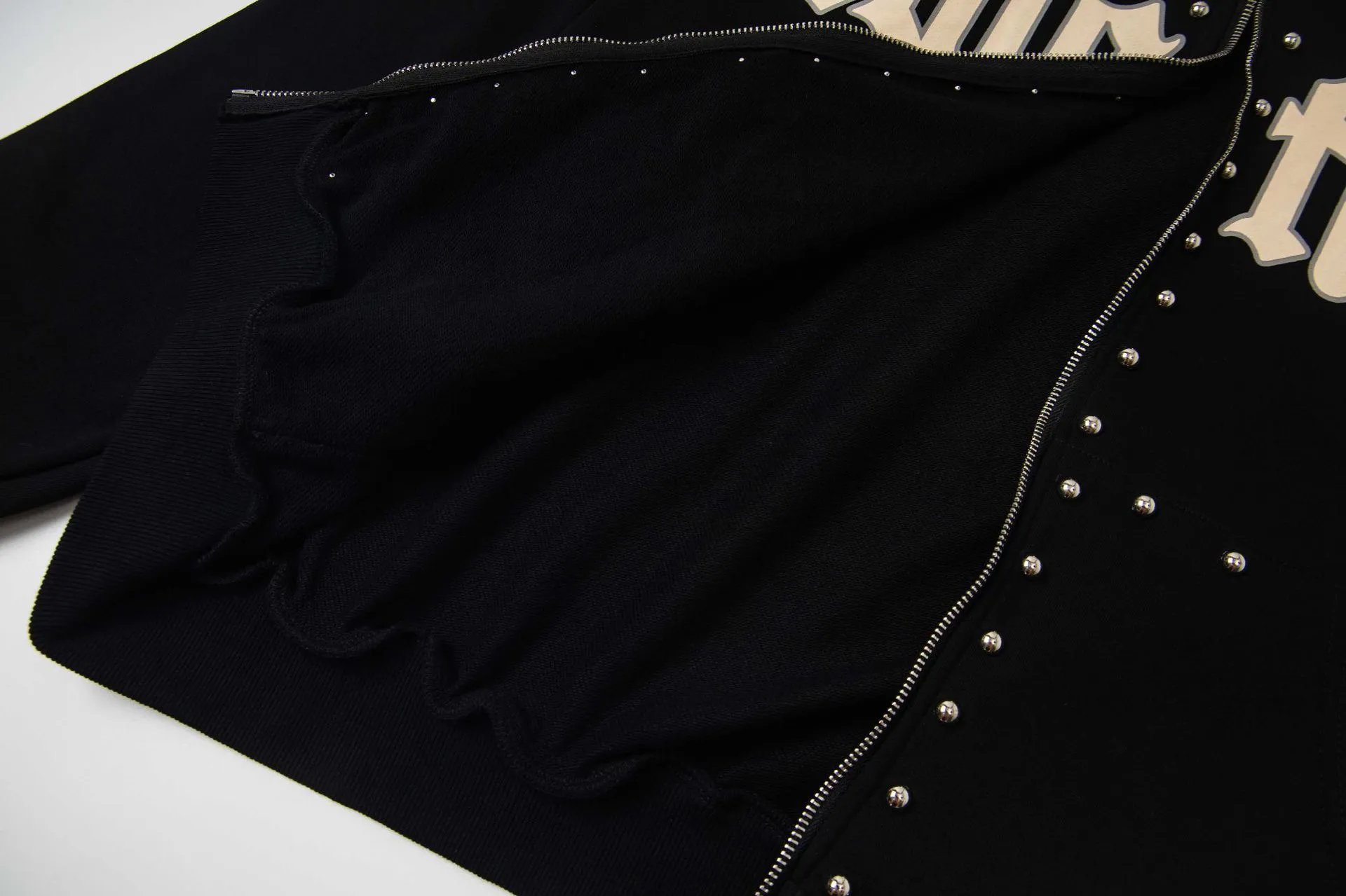 Design Emo tion Studded Zip-Up Hoodie Black Hoodie - 12