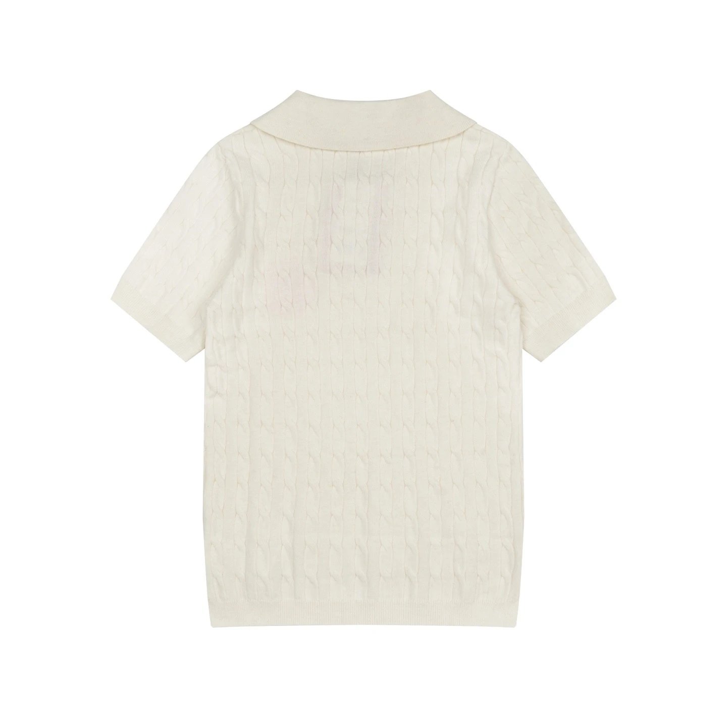 Mardi Mercredi Cable Knit Polo in Mint with Embroidered Daisy Polo Shirt - 7
