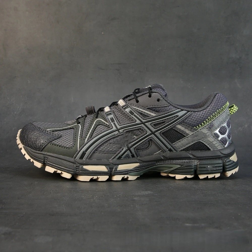 Asics Gel-Kayano 14 White / Gray / Olive Green Running Shoes - 8