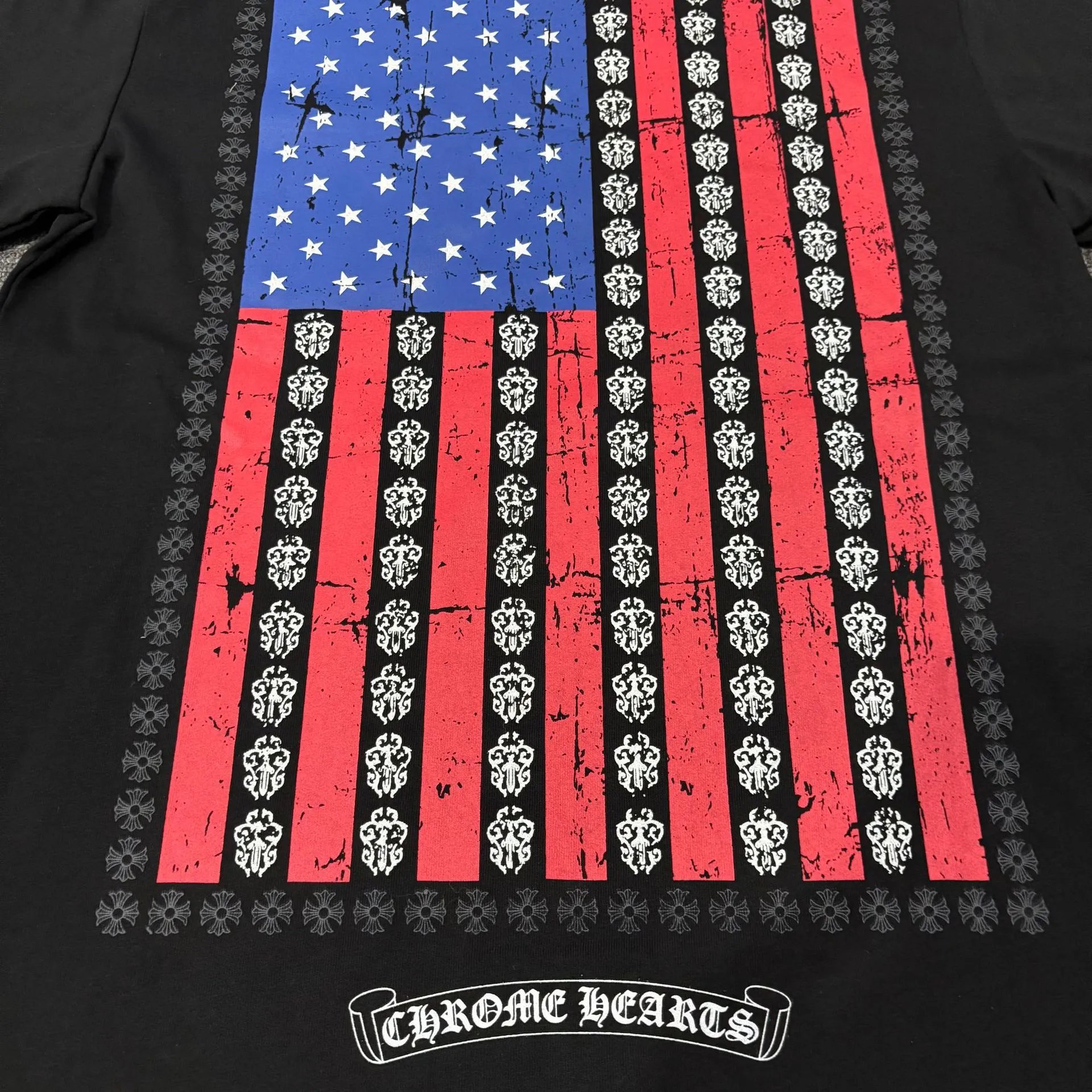 Chrome Hearts American Flag Print Black T-Shirt - 16