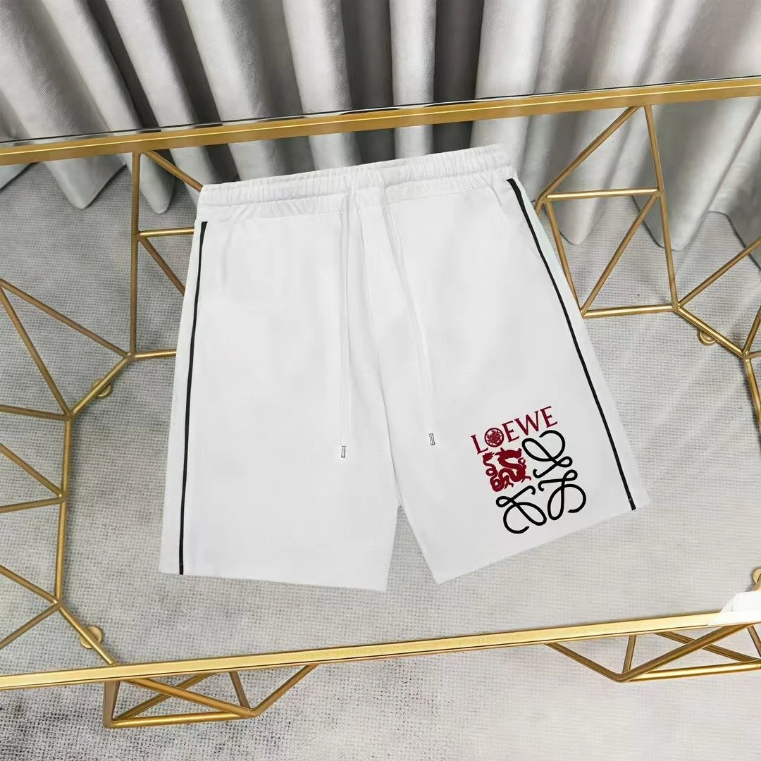 Loewe Logo Patch White Shorts with Black Stripe - 19