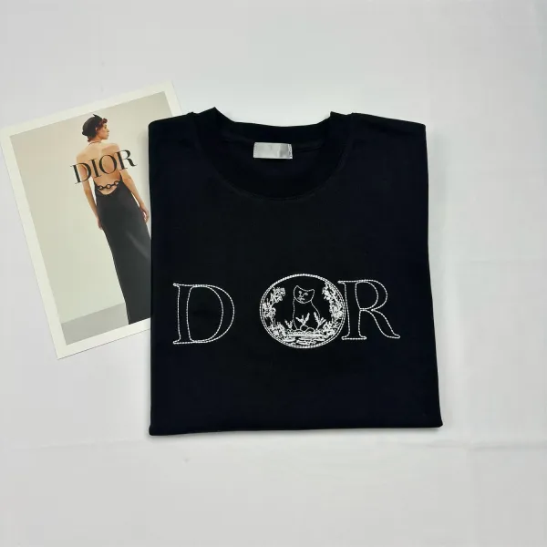 Dior Cat Embroidered Logo T-Shirt Black - 1
