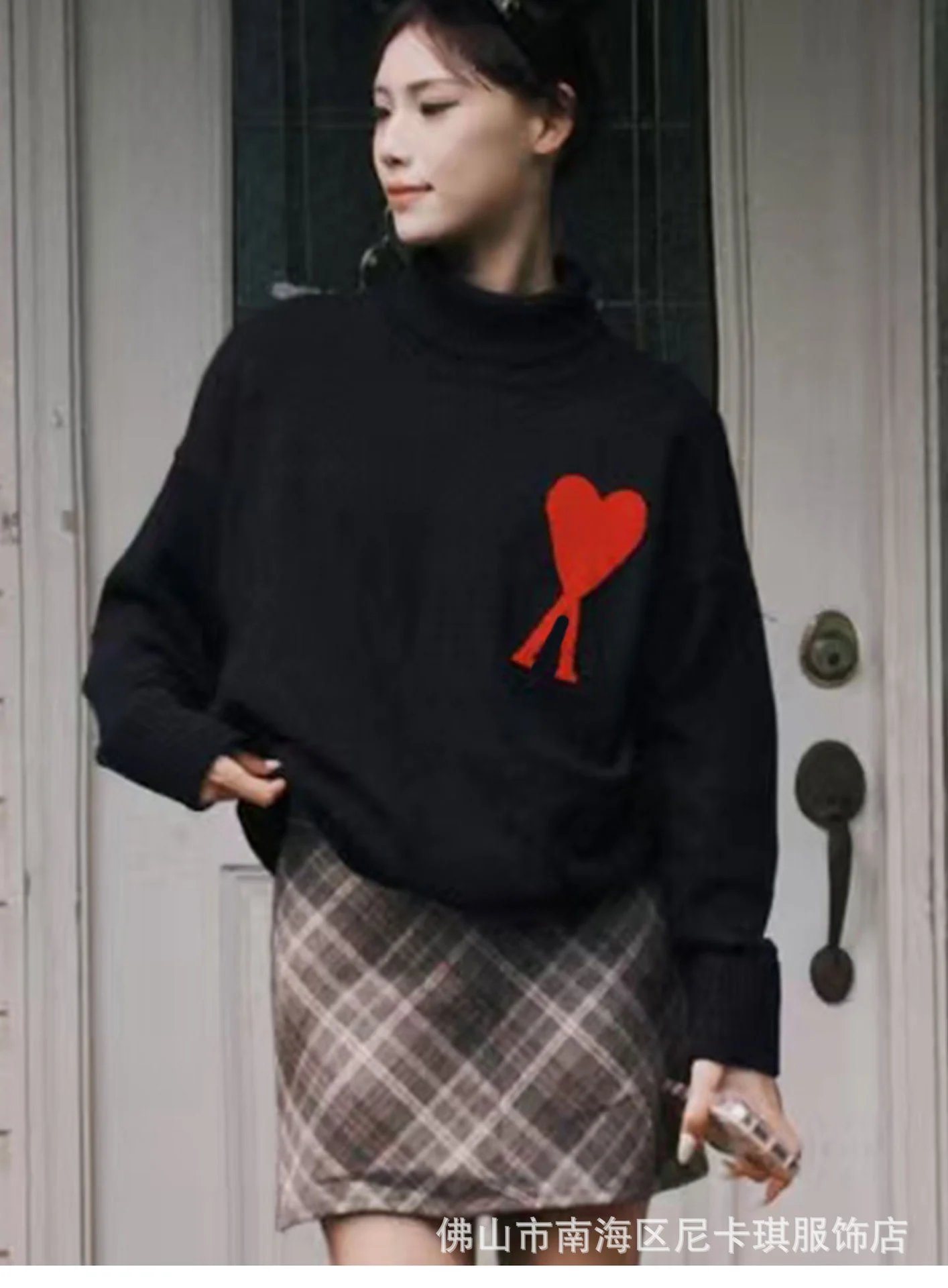 Ami Paris Heart Logo Turtleneck Sweater Forest Green - 8