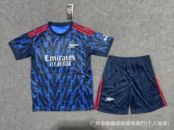 Arsenal FC 2023-24 Third Kit Navy Blue Zigzag Pattern Jersey and Shorts Set - 1