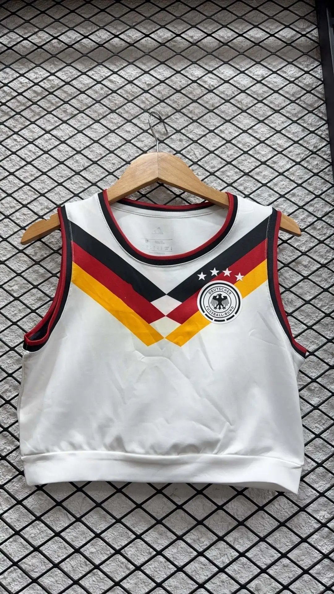 Kappa Cropped Tank Top with Black Diagonal Stripe and Red Cross Logo White Vest Top - 16