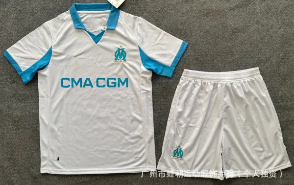 Olympique de Marseille 2023-24 Away Kit White with Turquoise Accents Jersey and Shorts Set - 1