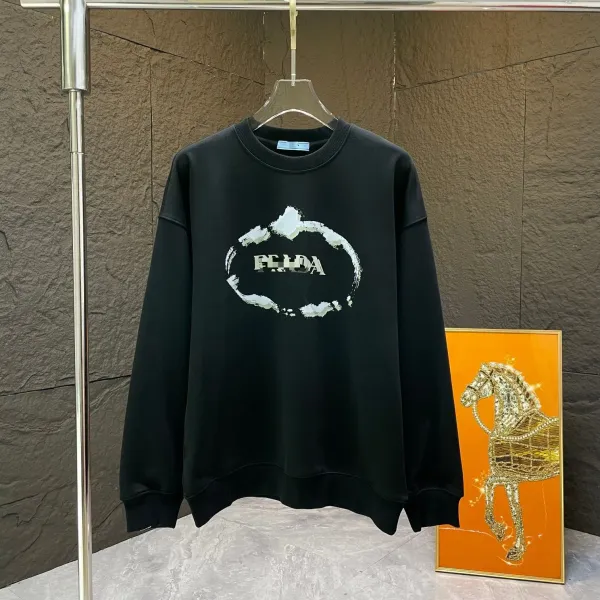 Prada Logo Print Black Oversized Sweatshirt Hoodie - 1