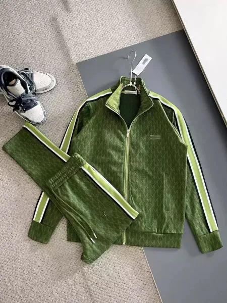 Design Track Suit Set Olive Green Quilted Diamond Pattern Tracksuit - 1
