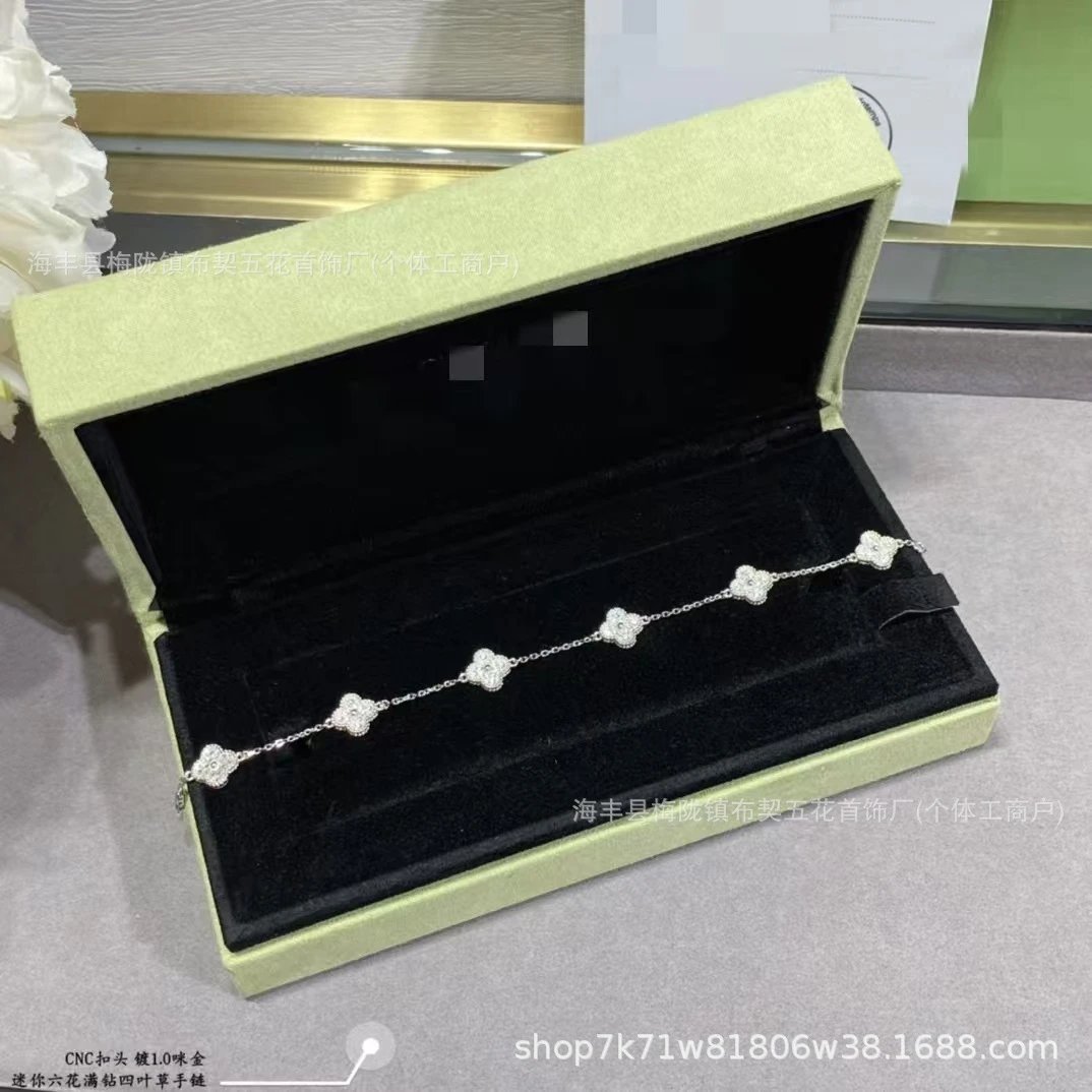 Design Six-Flower Full Pave Four-Leaf Clover Bracelet in Silver Jewelry - 5