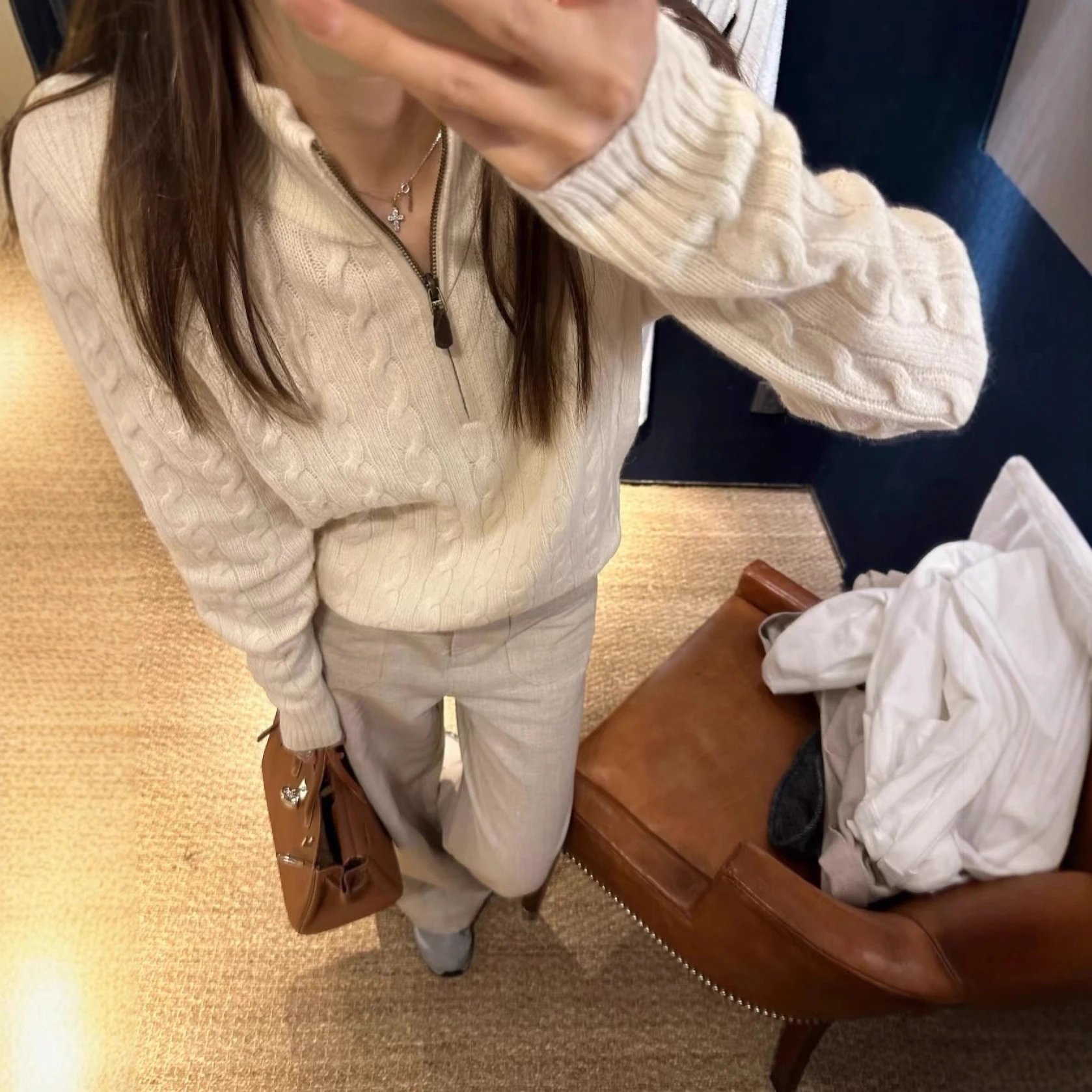 Cream Cable Knit Zip