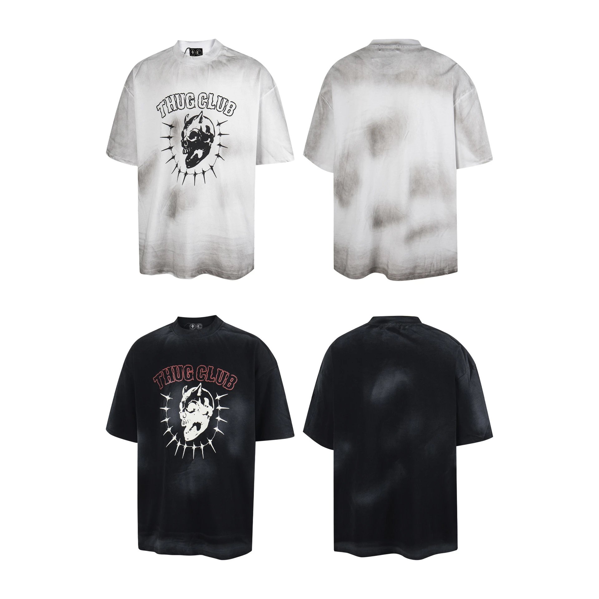 Design Vintage Washed White T-Shirt with Distressed Star and Crescent Logo - 8