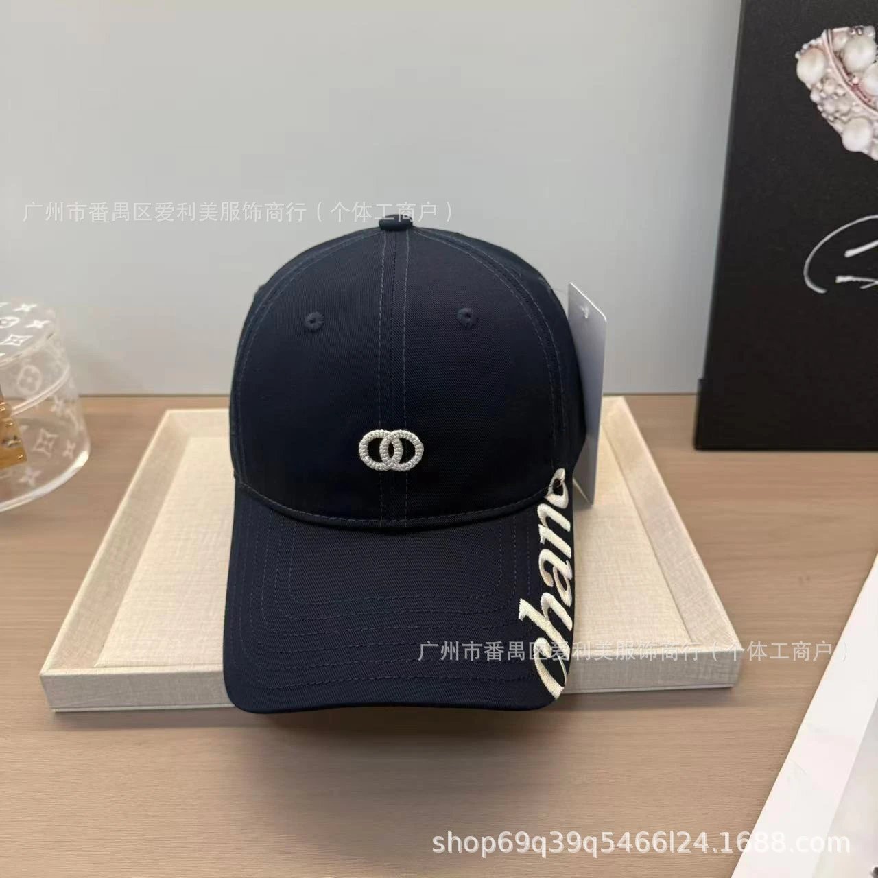 Chanel Logo Embroidered Navy Baseball Cap - 17