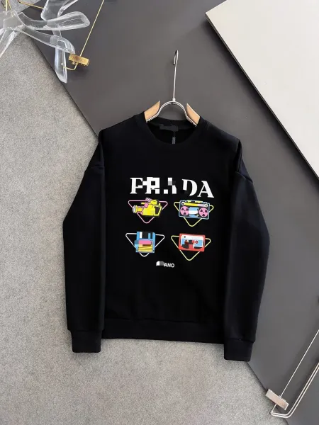 Prada Re-Nylon Graphic Print Black Hoodie - 1